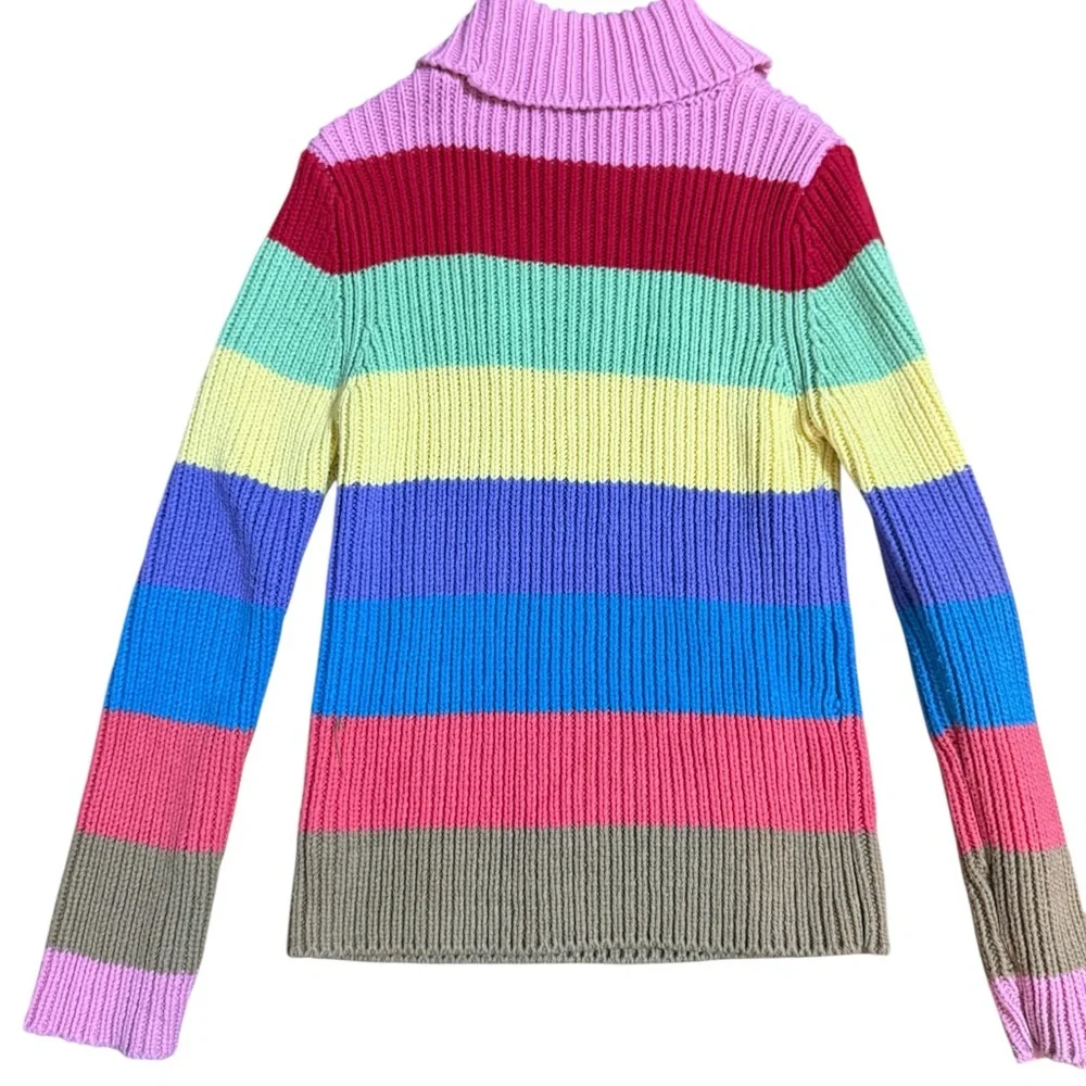 The Children’s Place Girls Sz 5-6 Rainbow Stripe Turtleneck Sweater Cozy Comfort